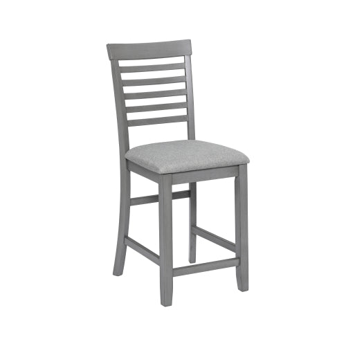 Set of 4 Gray Ladder Back Counter Height Dining Chairs, Solid Wood Frame, Linen Padded Seat