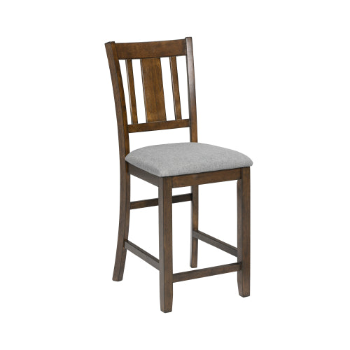 Set of 4 Walnut Slatted Back Counter Height Dining Chairs, Solid Wood Frame, Linen Padded Seat