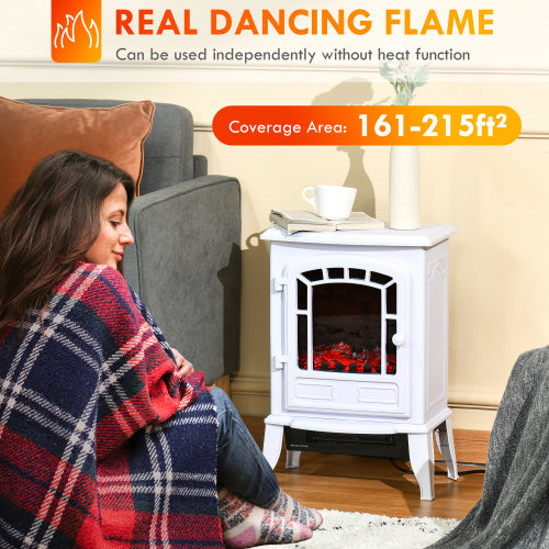 HOMCOM 22" Free standing Electric Fireplace Stove, Fire Place Heater with Realistic Flame Effect, Overheat Safety Protection, 750W / 1500W, White