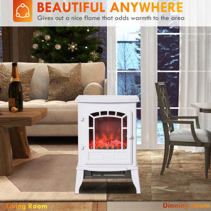 HOMCOM 22" Free standing Electric Fireplace Stove, Fire Place Heater with Realistic Flame Effect, Overheat Safety Protection, 750W / 1500W, White