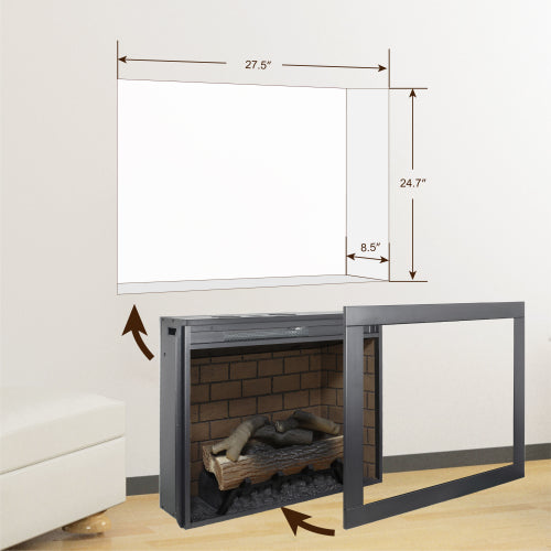 28inch Infrared Electric Fireplace Insert, Touch Panel Home Decor Heater, Smokeless Firebox