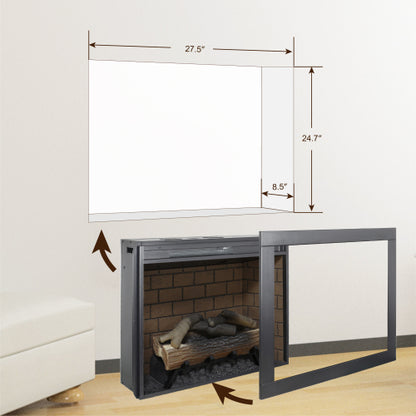 28inch Infrared Electric Fireplace Insert, Touch Panel Home Decor Heater, Smokeless Firebox