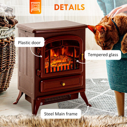 HOMCOM 22" Electric Fireplace Heater, Freestanding Fire Place Stove with Realistic LED Flames and Logs, and Overheating Protection, 750W/1500W, Red