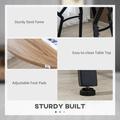 5-Piece Black & Brown Round Bar Table Set, Industrial Wood Grain Table with 4 Space-Saving Stools
