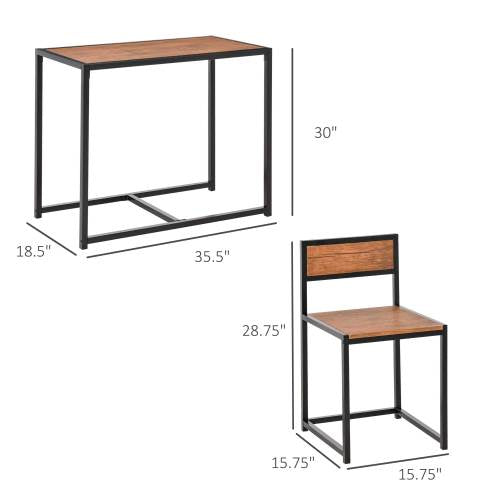3-Piece Multifunctional Industrial Dining Set, Square MDF Table & 2 Low Back Stools