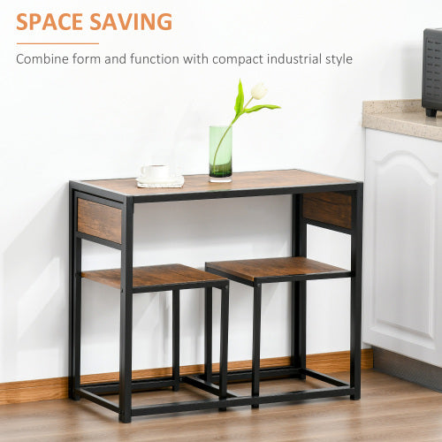3-Piece Multifunctional Industrial Dining Set, Square MDF Table & 2 Low Back Stools