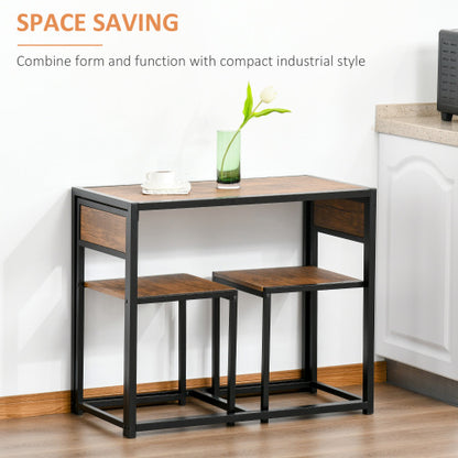 3-Piece Multifunctional Industrial Dining Set, Square MDF Table & 2 Low Back Stools