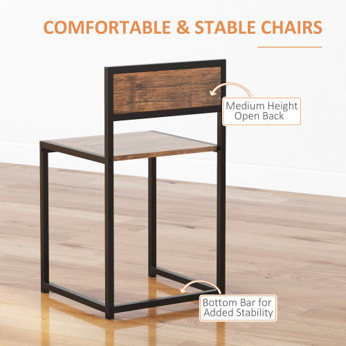 3-Piece Multifunctional Industrial Dining Set, Square MDF Table & 2 Low Back Stools