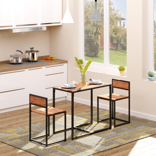 3-Piece Multifunctional Industrial Dining Set, Square MDF Table & 2 Low Back Stools
