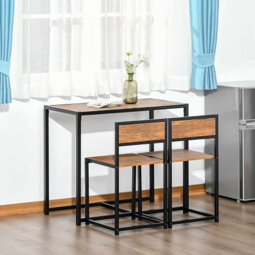 3-Piece Multifunctional Industrial Dining Set, Square MDF Table & 2 Low Back Stools
