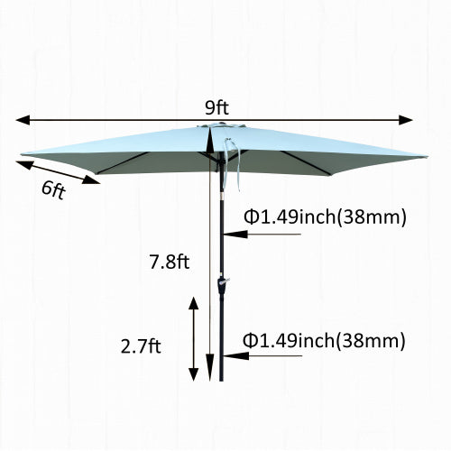 6 x 9ft Patio Umbrella Outdoor Waterproof Umbrella with Crank and Push Button Tilt without flap for Garden Backyard Pool Swimming Pool Market