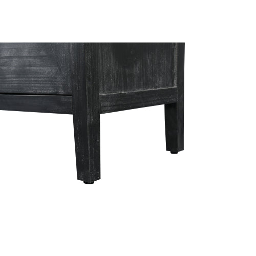 Carved Flower Door Handle Antique Four Door Cabinet for Living Room Kitchen Hallway (Black)