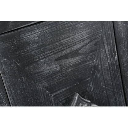 Carved Flower Door Handle Antique Four Door Cabinet for Living Room Kitchen Hallway (Black)