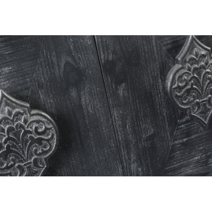 Carved Flower Door Handle Antique Four Door Cabinet for Living Room Kitchen Hallway (Black)