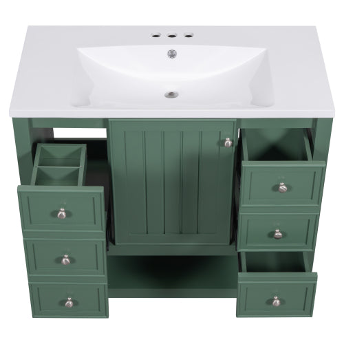 36" Bathroom Vanity with Sink, One Cabinet and Three Drawers, Solid Wood and MDF Board, Green (Old Sku:SY999505AAG-6)