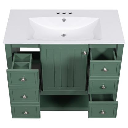 36" Bathroom Vanity with Sink, One Cabinet and Three Drawers, Solid Wood and MDF Board, Green (Old Sku:SY999505AAG-6)