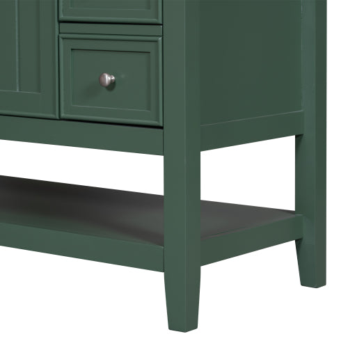 36" Bathroom Vanity with Sink, One Cabinet and Three Drawers, Solid Wood and MDF Board, Green (Old Sku:SY999505AAG-6)