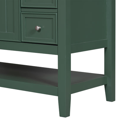 36" Bathroom Vanity with Sink, One Cabinet and Three Drawers, Solid Wood and MDF Board, Green (Old Sku:SY999505AAG-6)