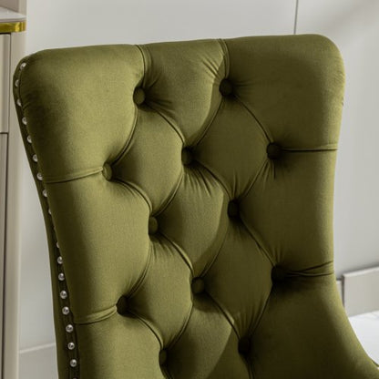Tufted Velvet Dining Chairs with Nailhead Trim and Chrome Legs, Set of 2, Olive Green