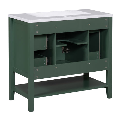 36" Bathroom Vanity with Sink, One Cabinet and Three Drawers, Solid Wood and MDF Board, Green (Old Sku:SY999505AAG-6)