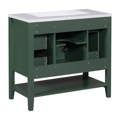 36" Bathroom Vanity with Sink, One Cabinet and Three Drawers, Solid Wood and MDF Board, Green (Old Sku:SY999505AAG-6)