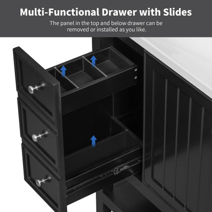 36" Bathroom Vanity with Sink Combo, One Cabinet and Three Drawers, Solid Wood and MDF Board, Black