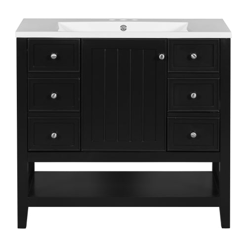 36" Bathroom Vanity with Sink Combo, One Cabinet and Three Drawers, Solid Wood and MDF Board, Black