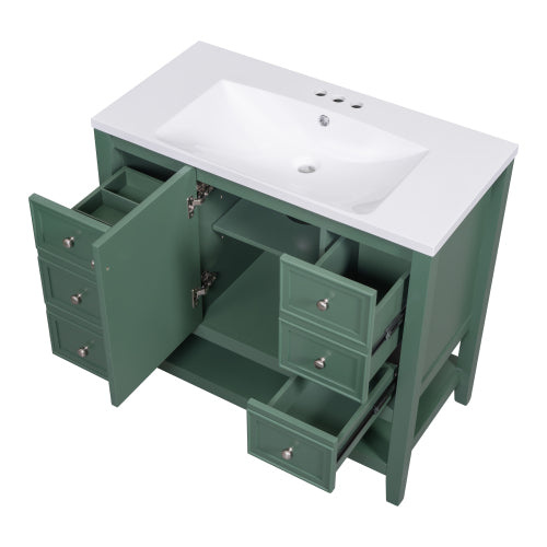 36" Bathroom Vanity with Sink, One Cabinet and Three Drawers, Solid Wood and MDF Board, Green (Old Sku:SY999505AAG-6)