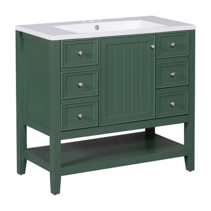 36" Bathroom Vanity with Sink, One Cabinet and Three Drawers, Solid Wood and MDF Board, Green (Old Sku:SY999505AAG-6)