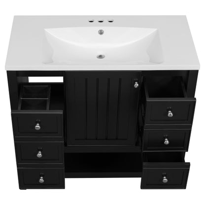 36" Bathroom Vanity with Sink Combo, One Cabinet and Three Drawers, Solid Wood and MDF Board, Black