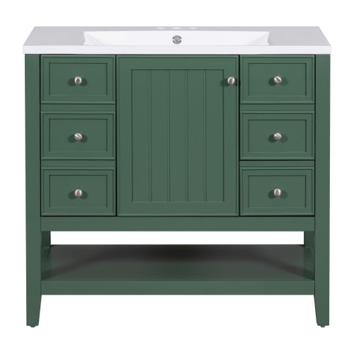 36" Bathroom Vanity with Sink, One Cabinet and Three Drawers, Solid Wood and MDF Board, Green (Old Sku:SY999505AAG-6)