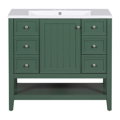 36" Bathroom Vanity with Sink, One Cabinet and Three Drawers, Solid Wood and MDF Board, Green (Old Sku:SY999505AAG-6)