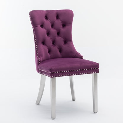 Tufted Velvet Dining Chairs with Nailhead Trim and Chrome Legs, Set of 2, Purple