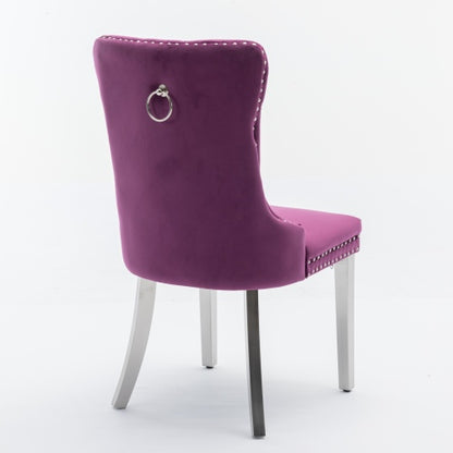 Tufted Velvet Dining Chairs with Nailhead Trim and Chrome Legs, Set of 2, Purple