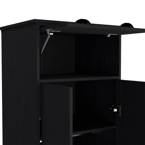 Armoire with 1 Drawer and 1 Hinged Drawer with Handles Black