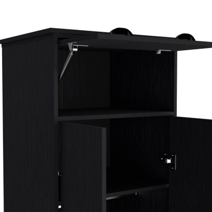 Armoire with 1 Drawer and 1 Hinged Drawer with Handles Black
