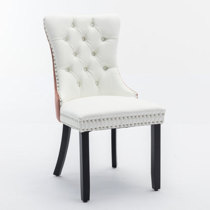 Set of 2 White PU + Pink Velvet Tufted Swivel Dining Office Chairs, Gold Metal Base Caster Wheels Height Adjustable
