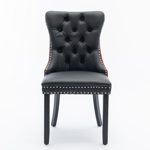 Collection Modern Dining Chairs Set of 2, High-End Tufted Upholstered Chair with PU & Velvet Back, Solid Wood Legs, Nailhead Trim, Black+WineRed Burgundy