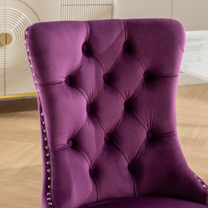 Tufted Velvet Dining Chairs with Nailhead Trim and Chrome Legs, Set of 2, Purple