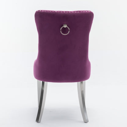 Tufted Velvet Dining Chairs with Nailhead Trim and Chrome Legs, Set of 2, Purple