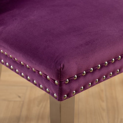 Tufted Velvet Dining Chairs with Nailhead Trim and Chrome Legs, Set of 2, Purple