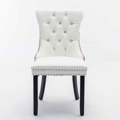 Set of 2 White PU + Pink Velvet Tufted Swivel Dining Office Chairs, Gold Metal Base Caster Wheels Height Adjustable