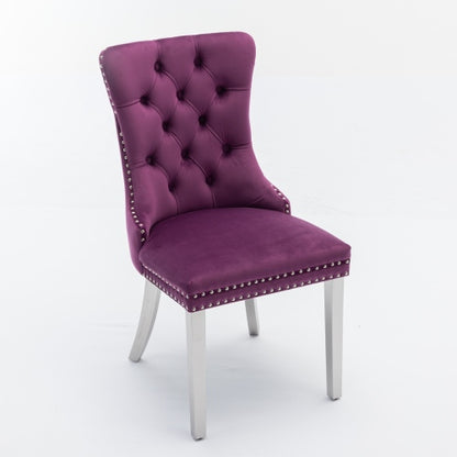 Tufted Velvet Dining Chairs with Nailhead Trim and Chrome Legs, Set of 2, Purple