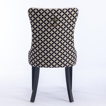 Set of 2 Beige Patterned Velvet Dining Chairs, Solid Wood Chairs with Nailhead & Adjustable Feet