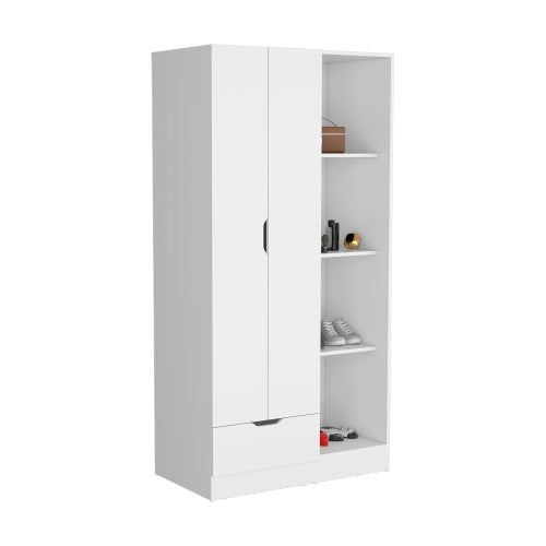 Armoire with 4-Tier Storage Shelves and 1 Drawer White