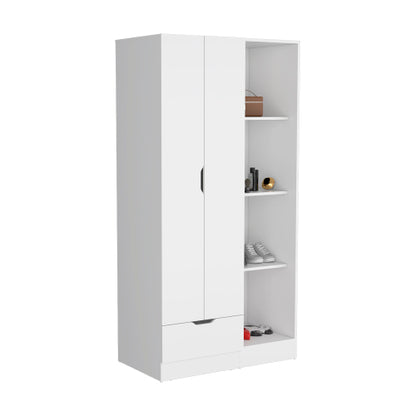 Armoire with 4-Tier Storage Shelves and 1 Drawer White