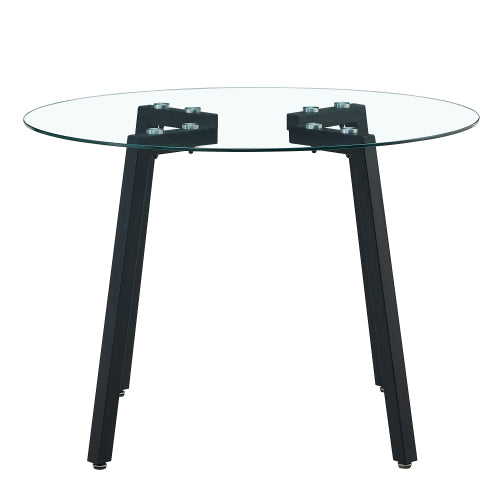 42 Inch Round Tempered Glass Dining Table with Black Metal Legs