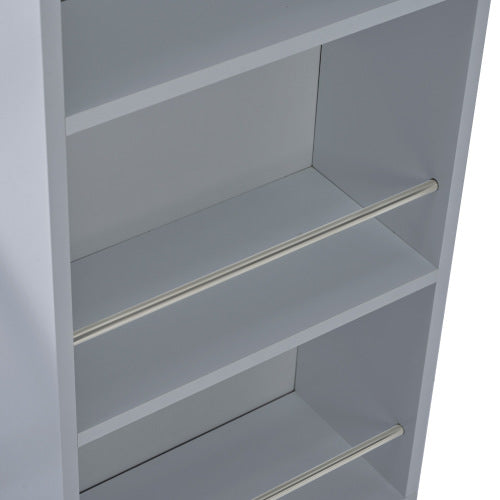 Grey Rolling Kitchen Island Cart With LED Light USB Socket & Fluted Glass Doors