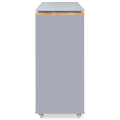 Grey Rolling Kitchen Island Cart With LED Light USB Socket & Fluted Glass Doors