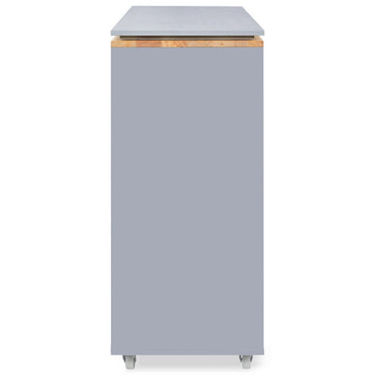 Grey Rolling Kitchen Island Cart With LED Light USB Socket & Fluted Glass Doors